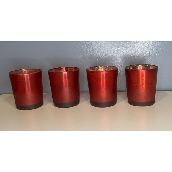 Set of 4 Crate & Barrel Mercury Tealight Holders in Red - Picture 1 of 6